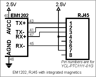 Принципиальная схема соединений между EM1202 и YCL-PTC1111-01G.
