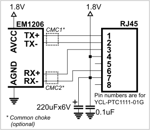 Схема соединений между EM1206 и YCL-PTC1111-01G.