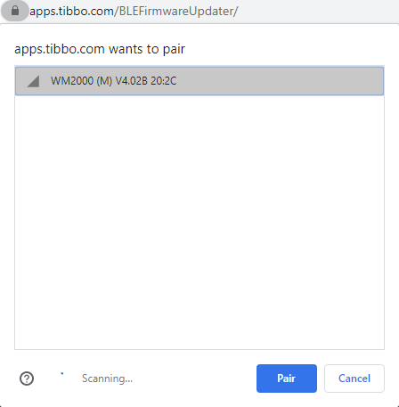 Снимок экрана веб-приложения BLE Firmware Updater.