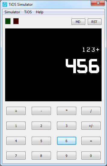 Снимок экрана TiOS Simulator.