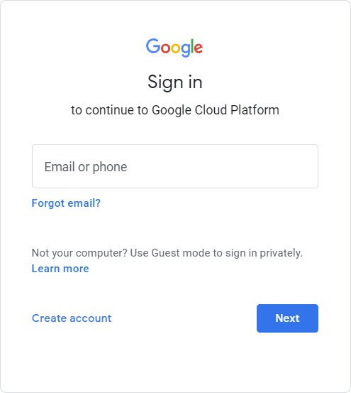 Снимок экрана сайта Google Cloud Platform.